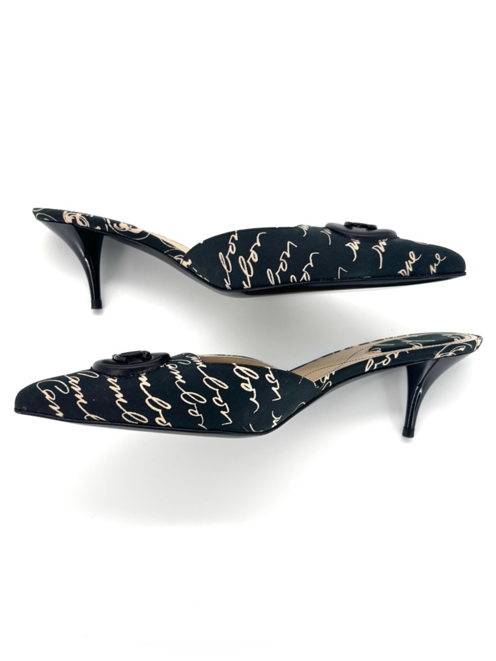 Vintage Chanel 2006 Cruise Script CC Logo Pointed Toe Kitten Heel Mules 38 - Picture 6 of 10